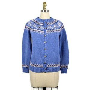 Vintage 1960s Blue Fair Isle Wool Knit Sweater